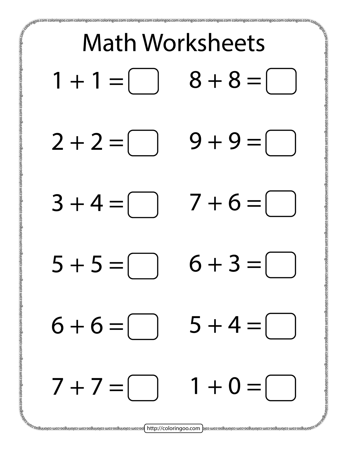 worksheet for kindergarten math addition