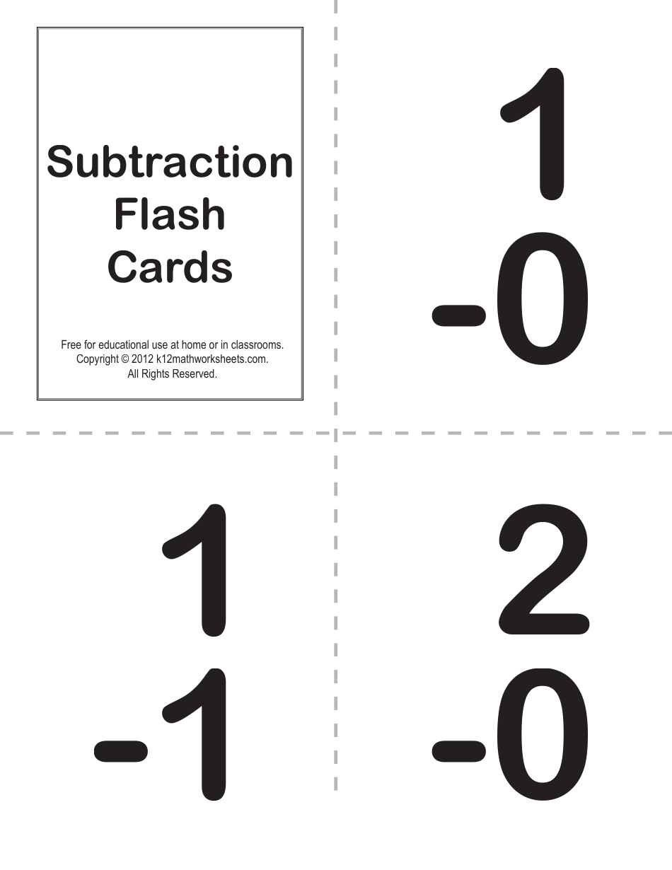 Math Subtraction Flash Cards Download Printable PDF Templateroller