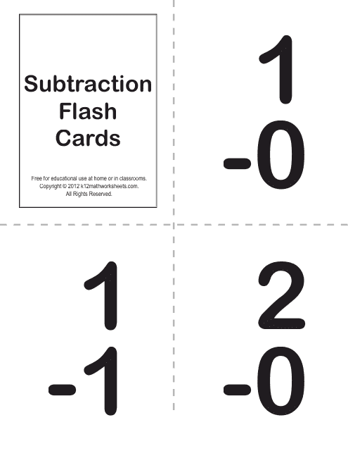 Math Subtraction Flash Cards Download Printable PDF Templateroller