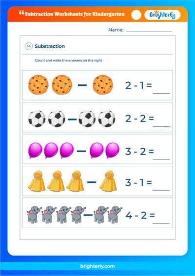 kindergarten subtraction worksheet