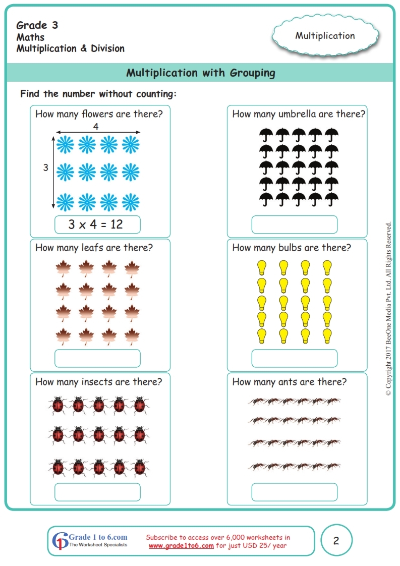 Math Worksheet Multiplication Grade 3