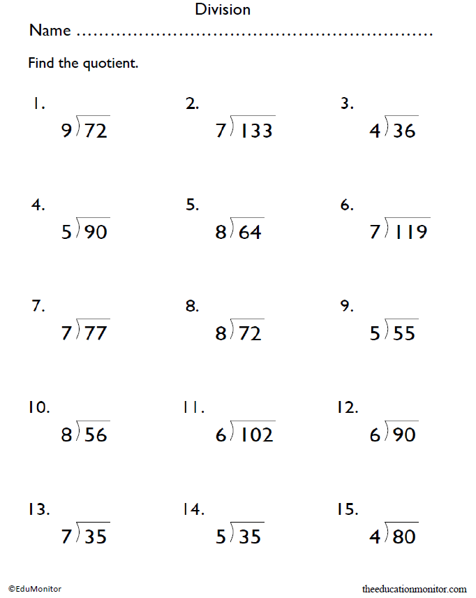 math division worksheets