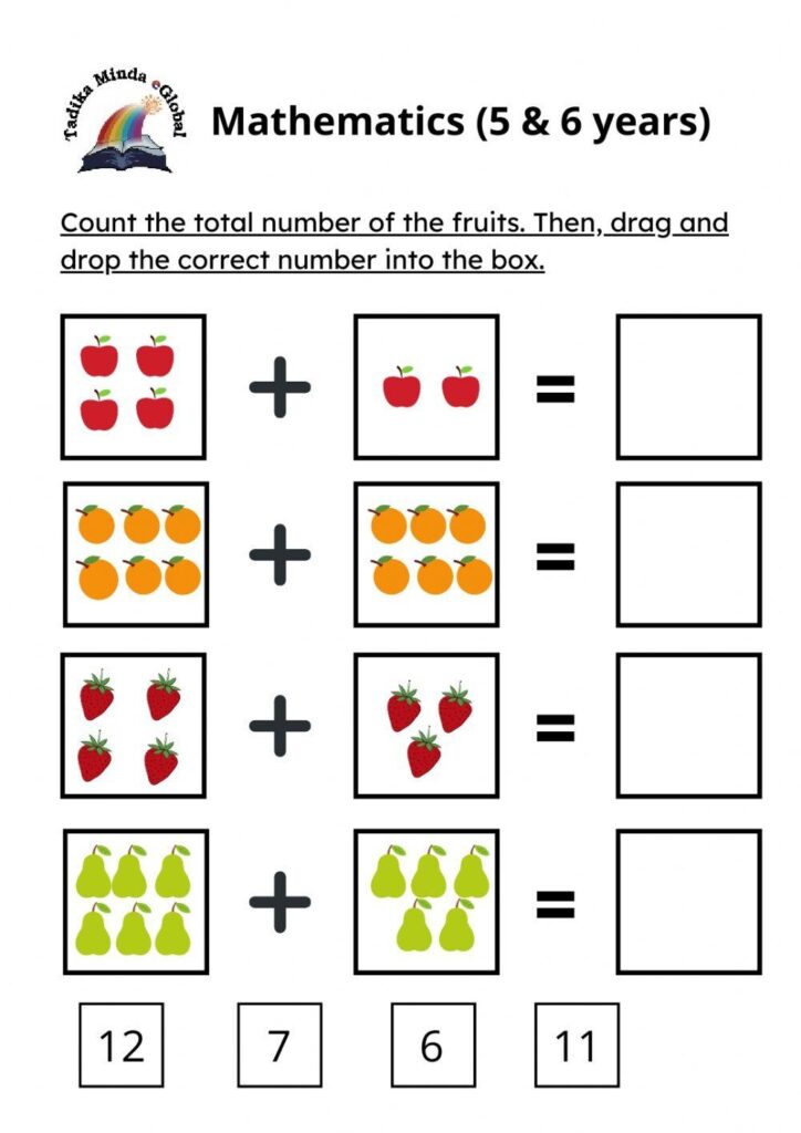 Mathematics 5 6 Years Old Fruits 1 Worksheet Live Worksheets