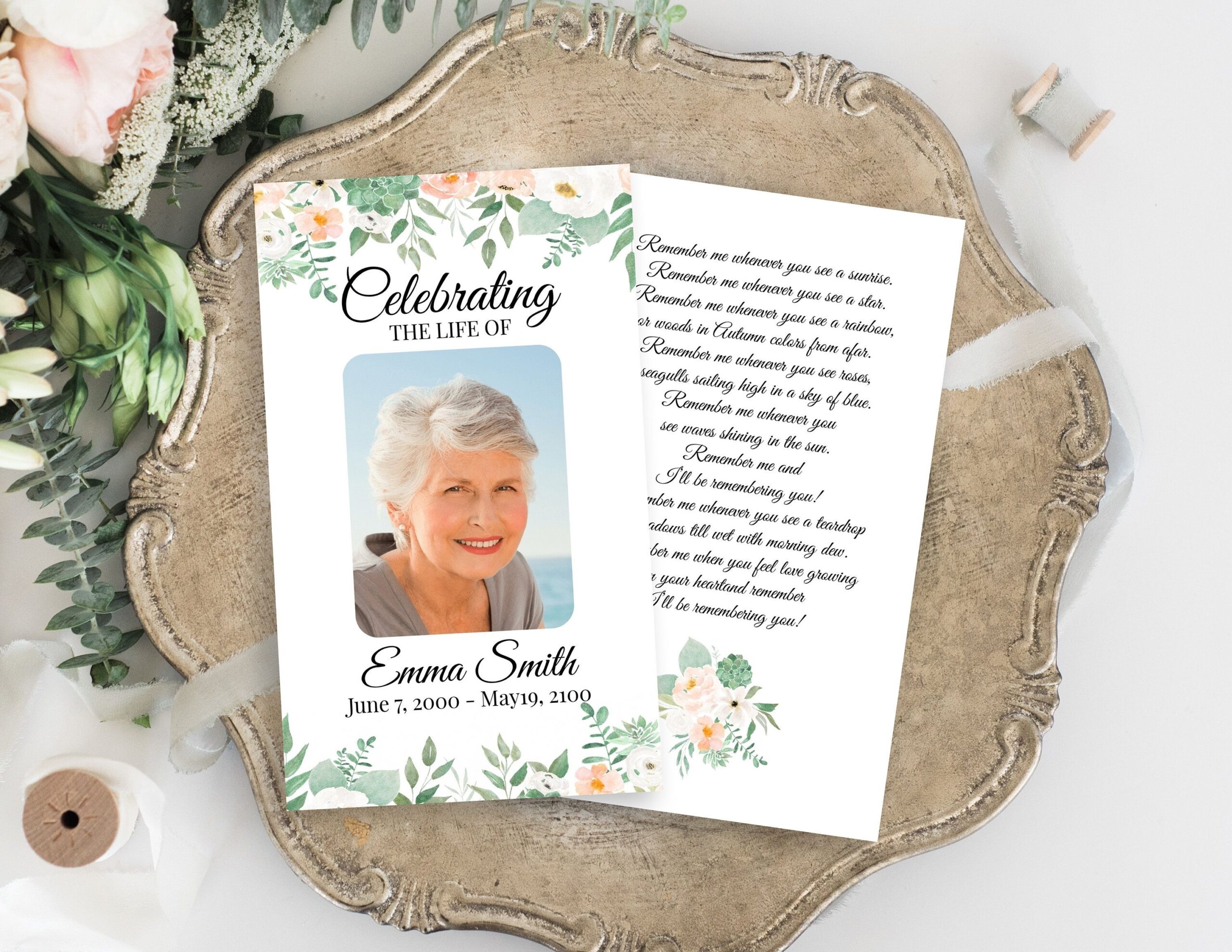 memorial cards for celebration of life printable