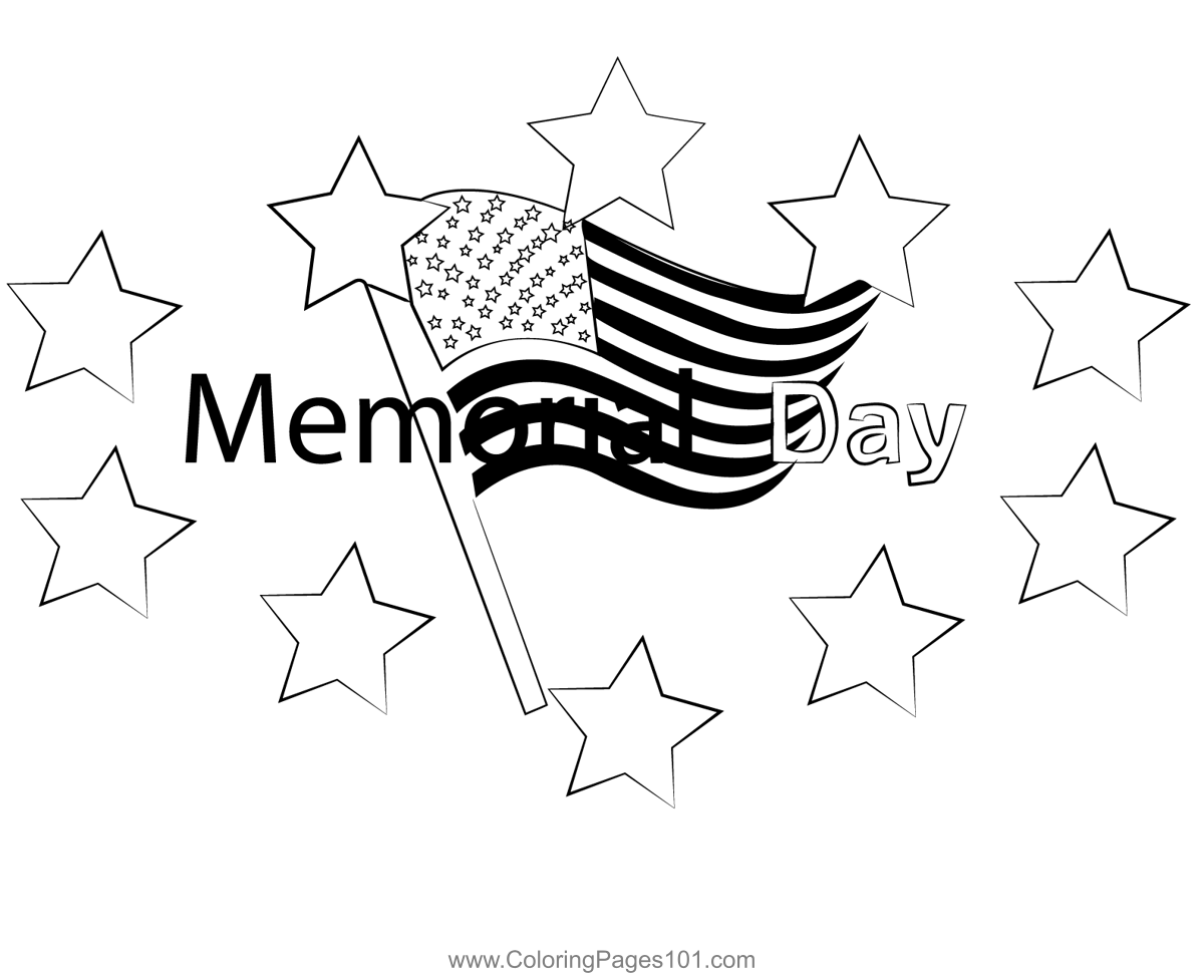 Memorial Day With Stars Coloring Page For Kids Free Memorial Day