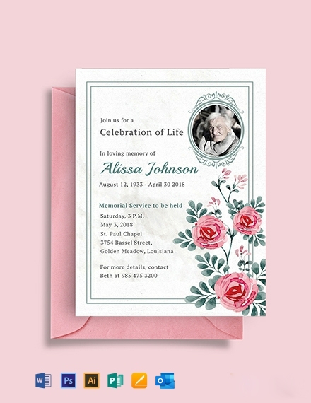 Memorial Service Invitation Template Google Docs Illustrator Word