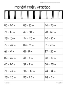 Mental Math Subtraction Practice Worksheet 2 digit By 4 Little Baers