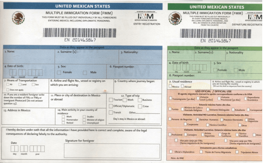 Mexico Tourist Card Printable Form Printable Forms Free Online