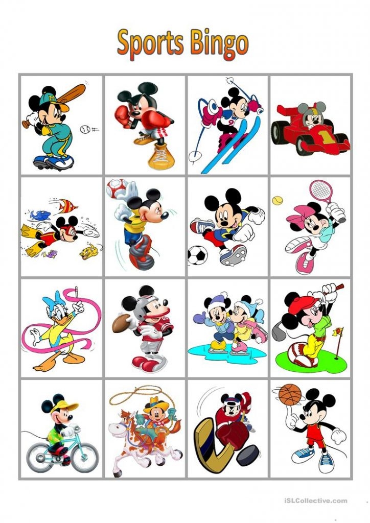 Mickey Mouse Sports Bingo English Esl Worksheets For Printable