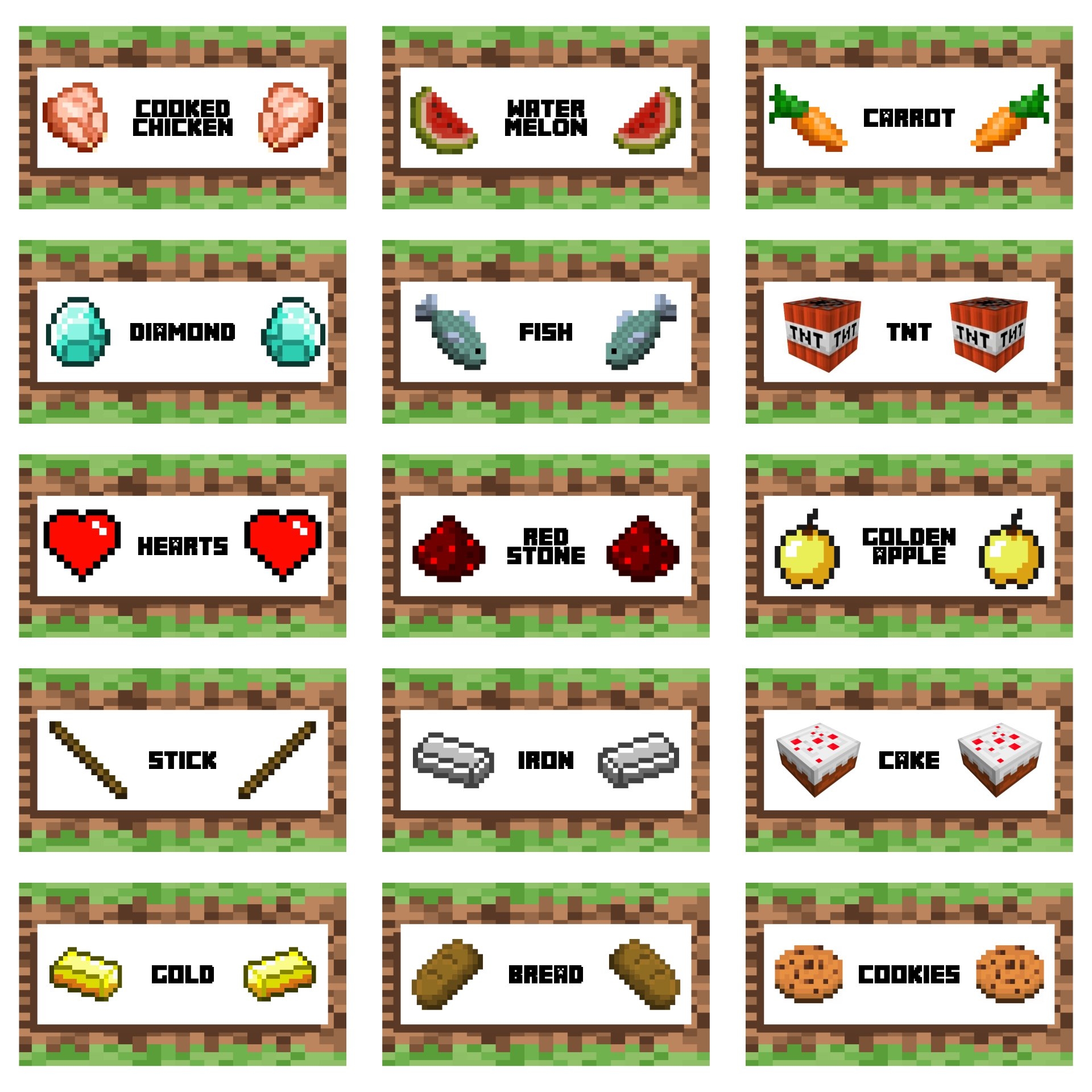 minecraft printable food tent cards
