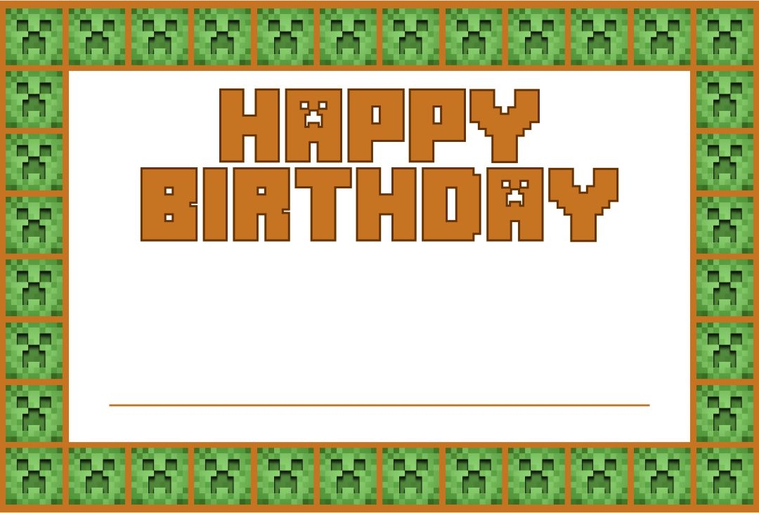 minecraft happy birthday card printable