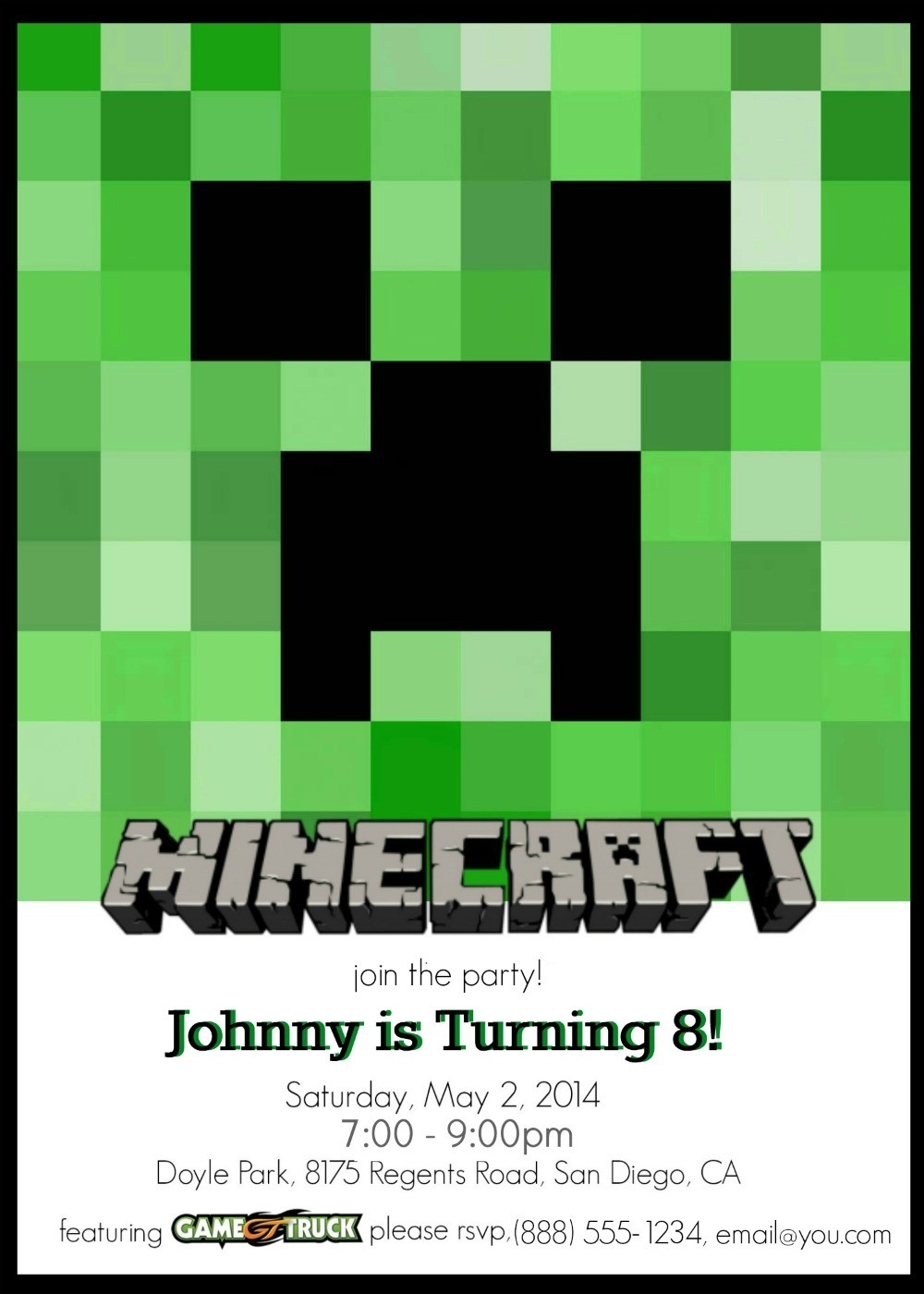 Minecraft Party Invitation Template