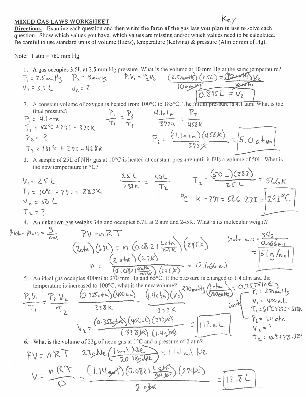 Mixed Gas Laws Worksheet CHEM 155 Studocu Worksheets Library