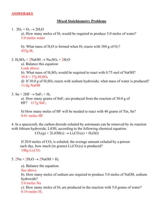 Mixed Stoichiometry Problems doc Worksheets Library
