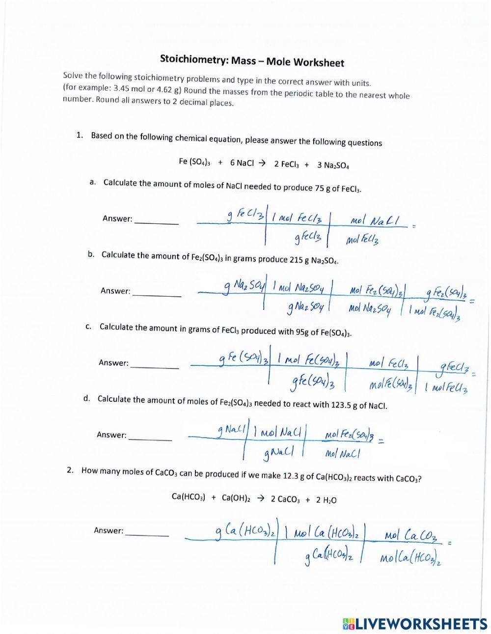 Mole Mass Worksheet Solving Chemical Equations PDF Worksheets Library