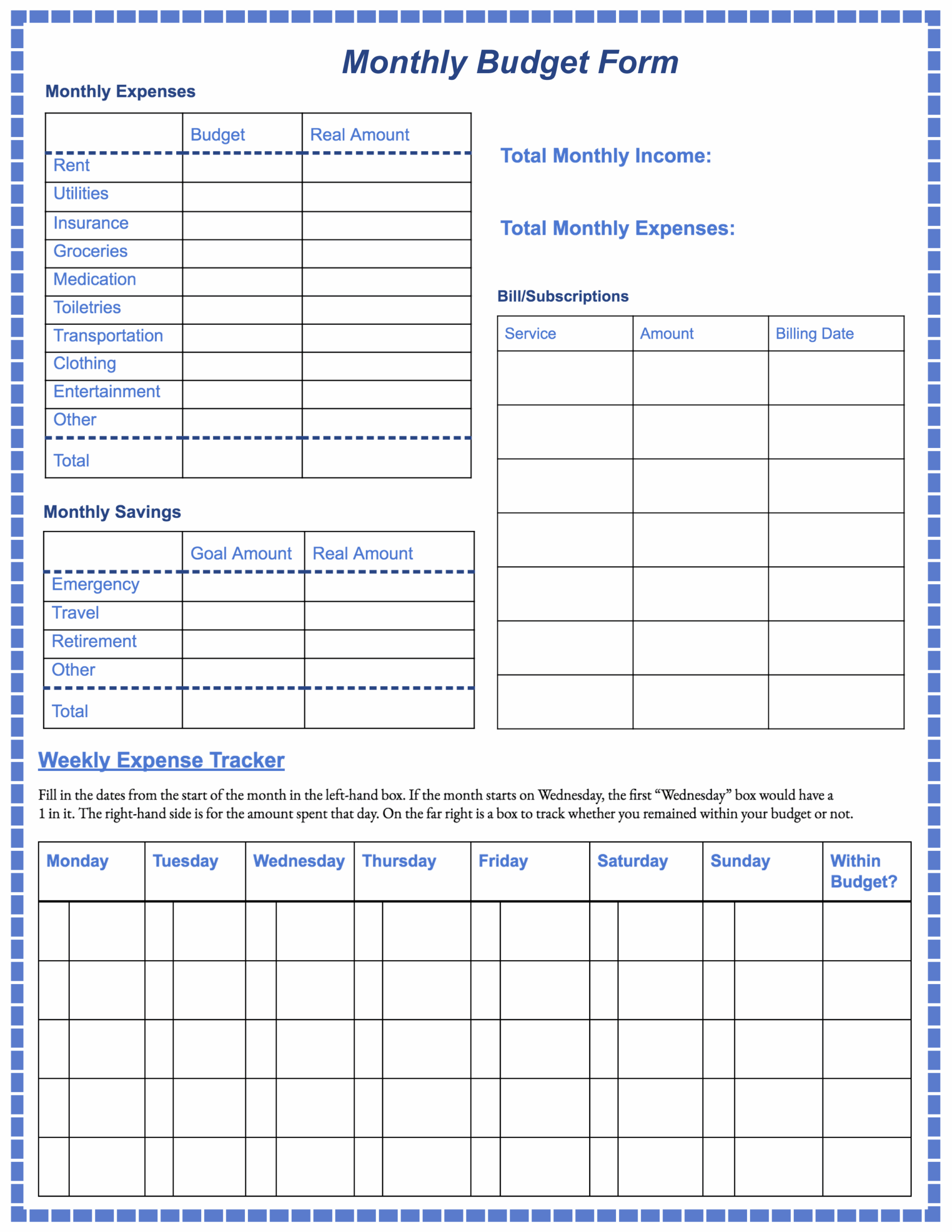 budget template printable free