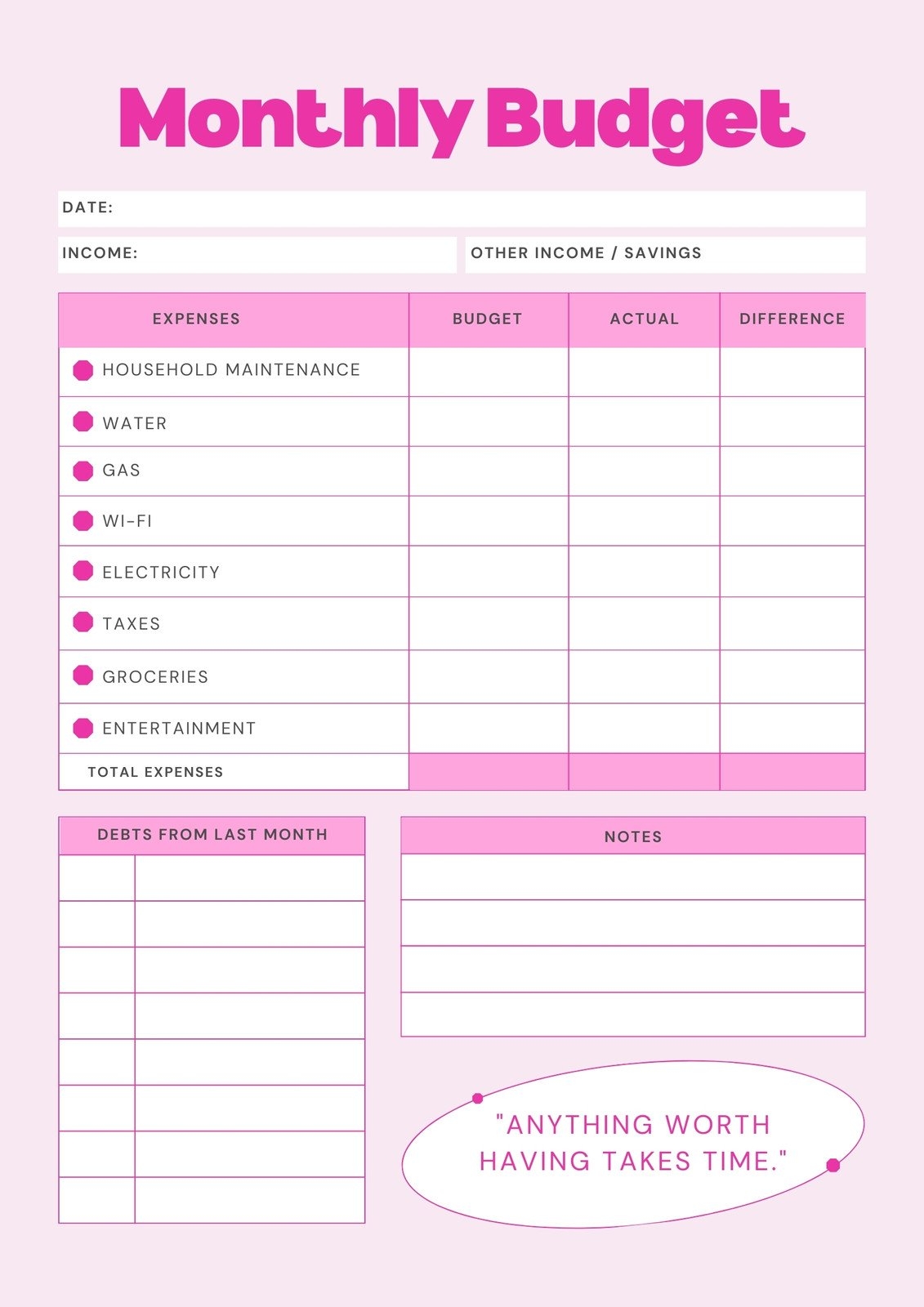 budget worksheet free