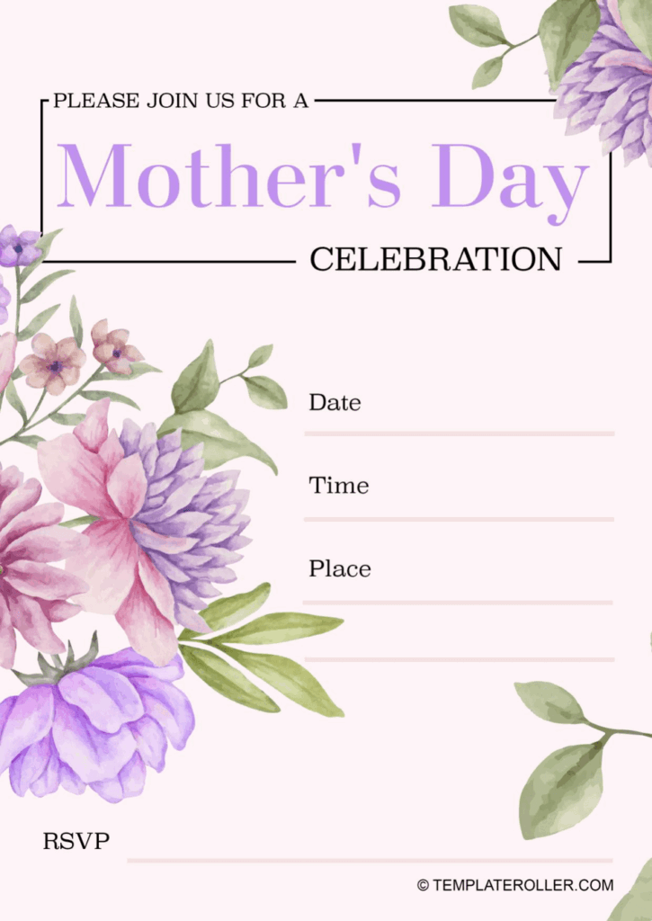 Mother 39 s Day Invitation Template Violet Download Printable PDF