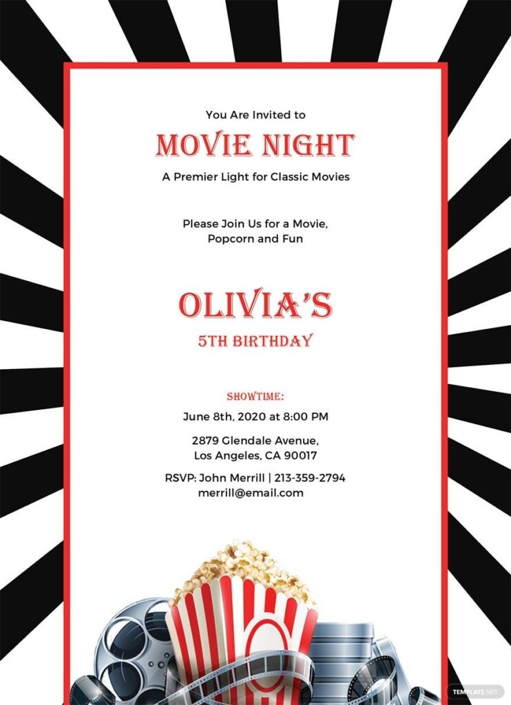 Movie Night Invitation Template In Publisher Word Illustrator PSD