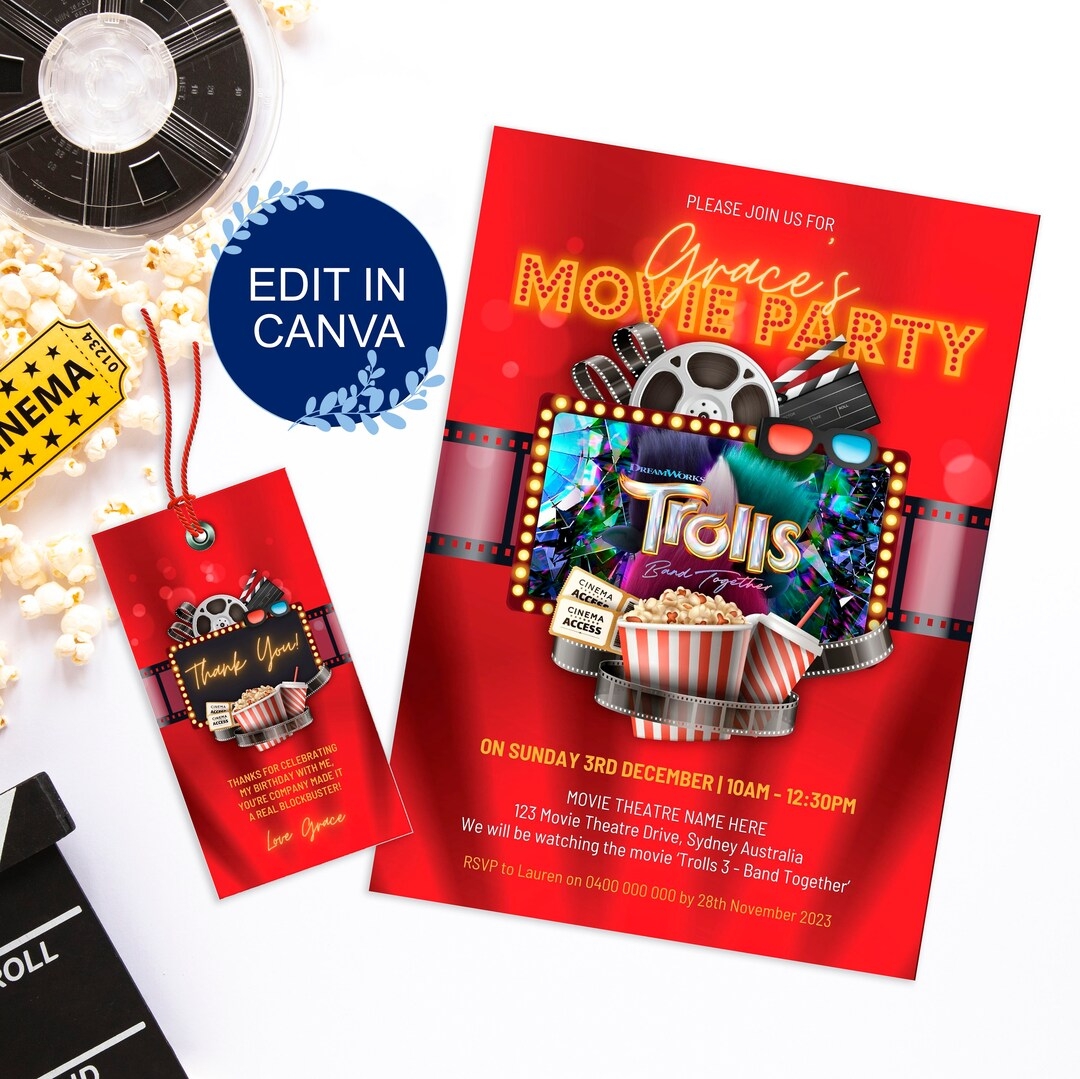 Movie Party Invitation Template Movie Poster Cinema Birthday Invite 
