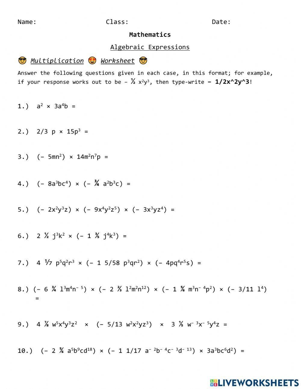 Multiplication Of Algebraic Expressions Formulas Examples 