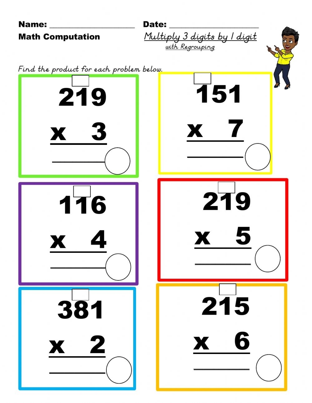 2 digit by 1 digit multiplication worksheets