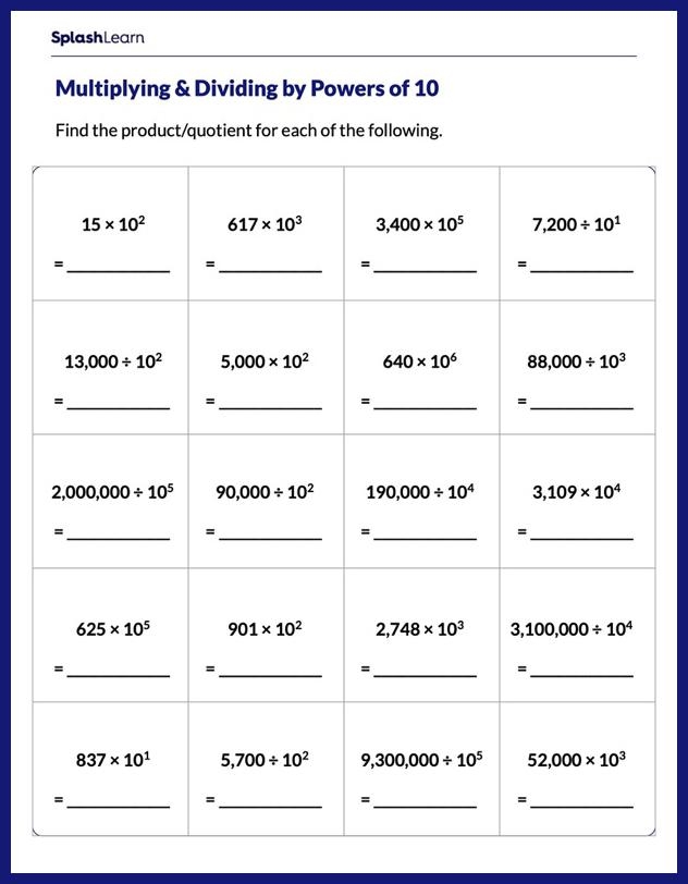 Multiply By Powers Of 10 Worksheet printable Online Answers 