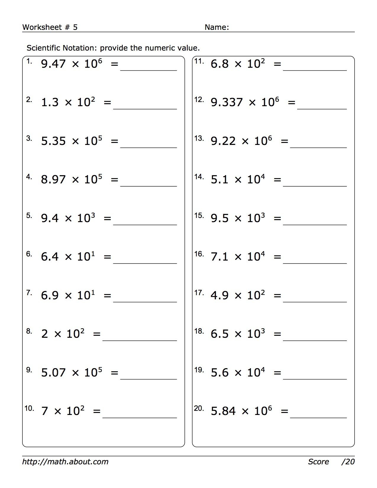 powers of 10 worksheets
