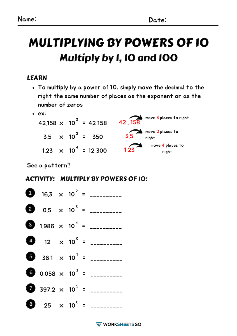 Multiplying By Powers Of 10 Worksheets WorksheetsGO