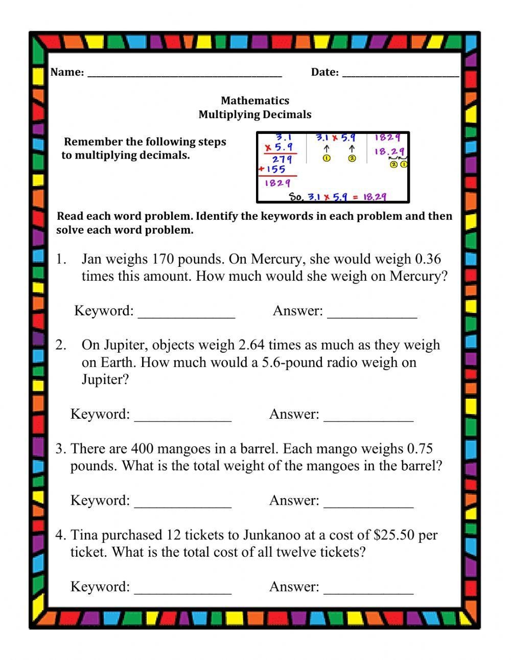 decimal multiplication and division worksheet