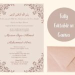 Muslim Wedding Invitation Canva Template Shaadi Nikkah Baraat Walima