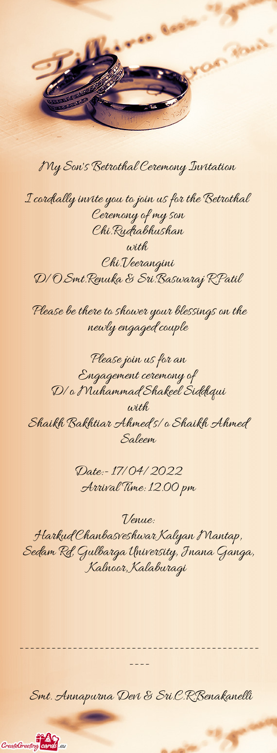My Son 39 s Betrothal Ceremony Invitation Free Cards