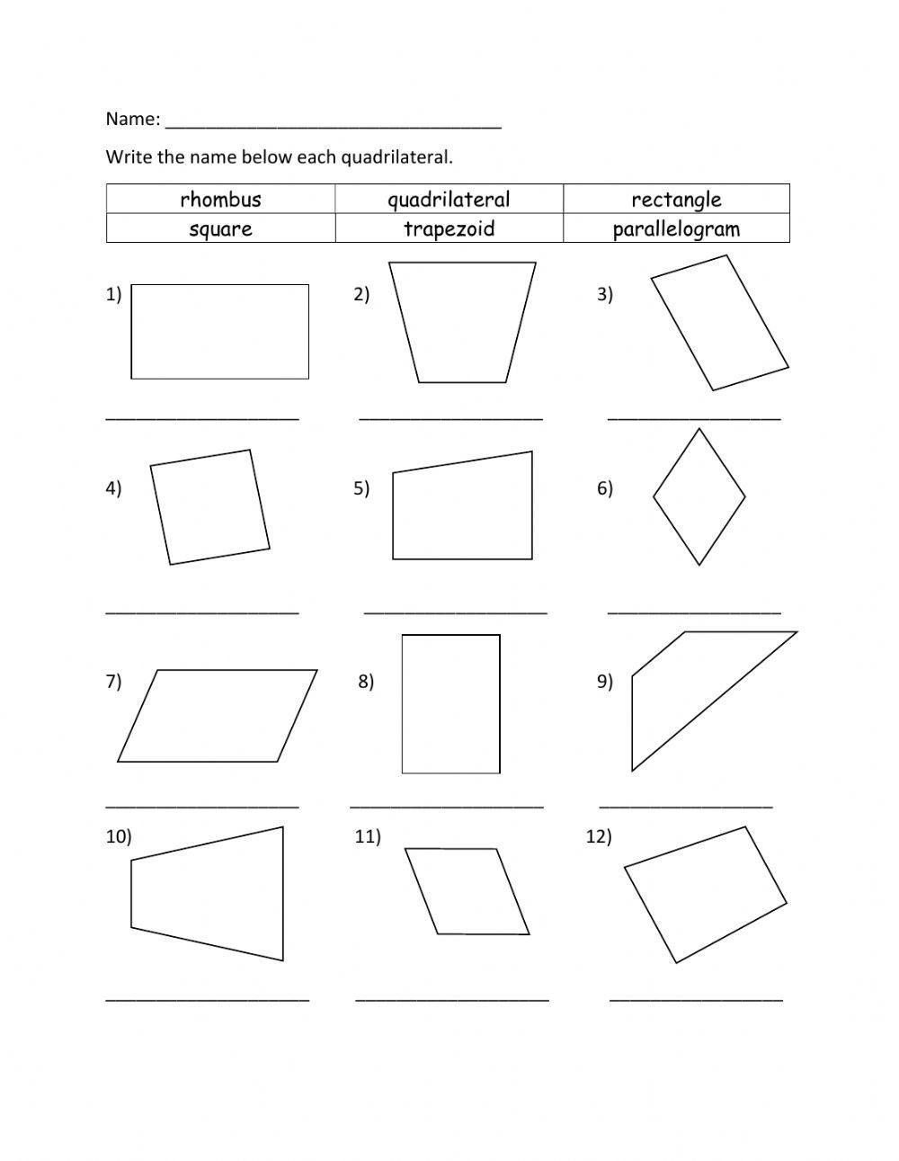 Naming Quadrilaterals Worksheets 99Worksheets Worksheets Library