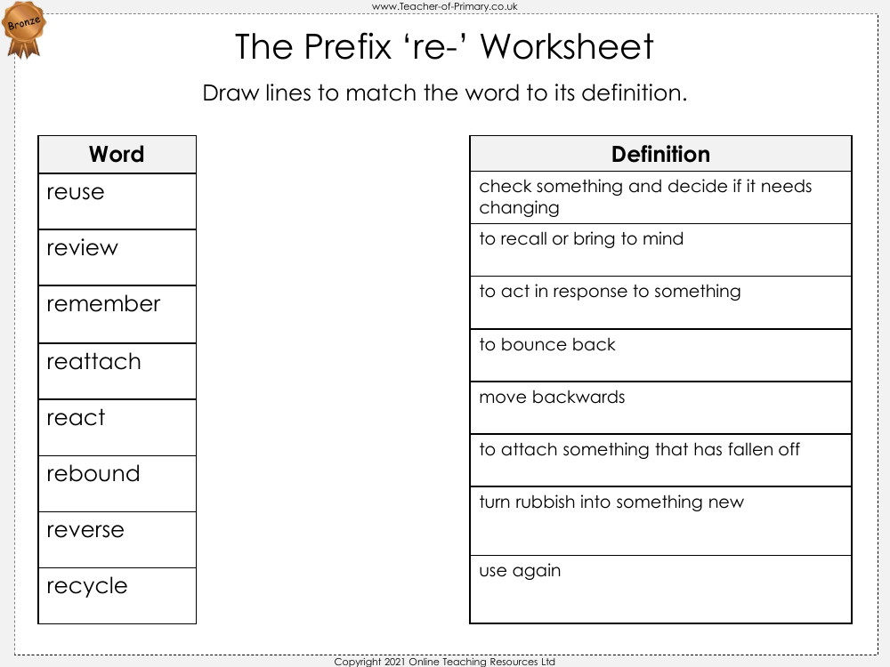 NO PREP Prefix RE Worksheets Worksheets Library