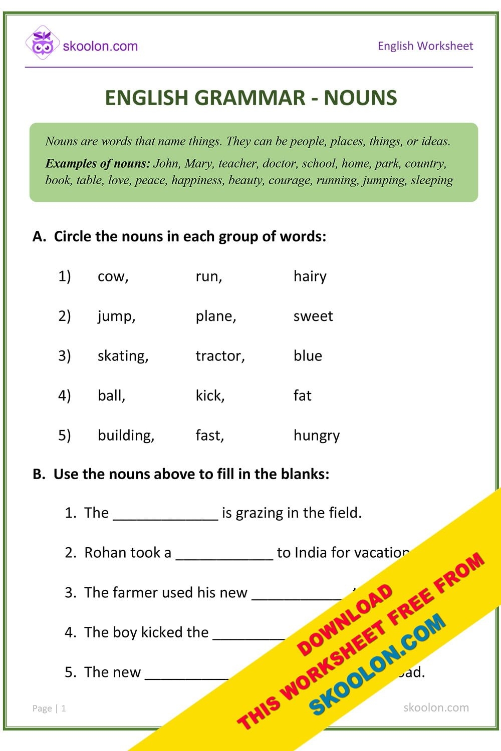 worksheet a