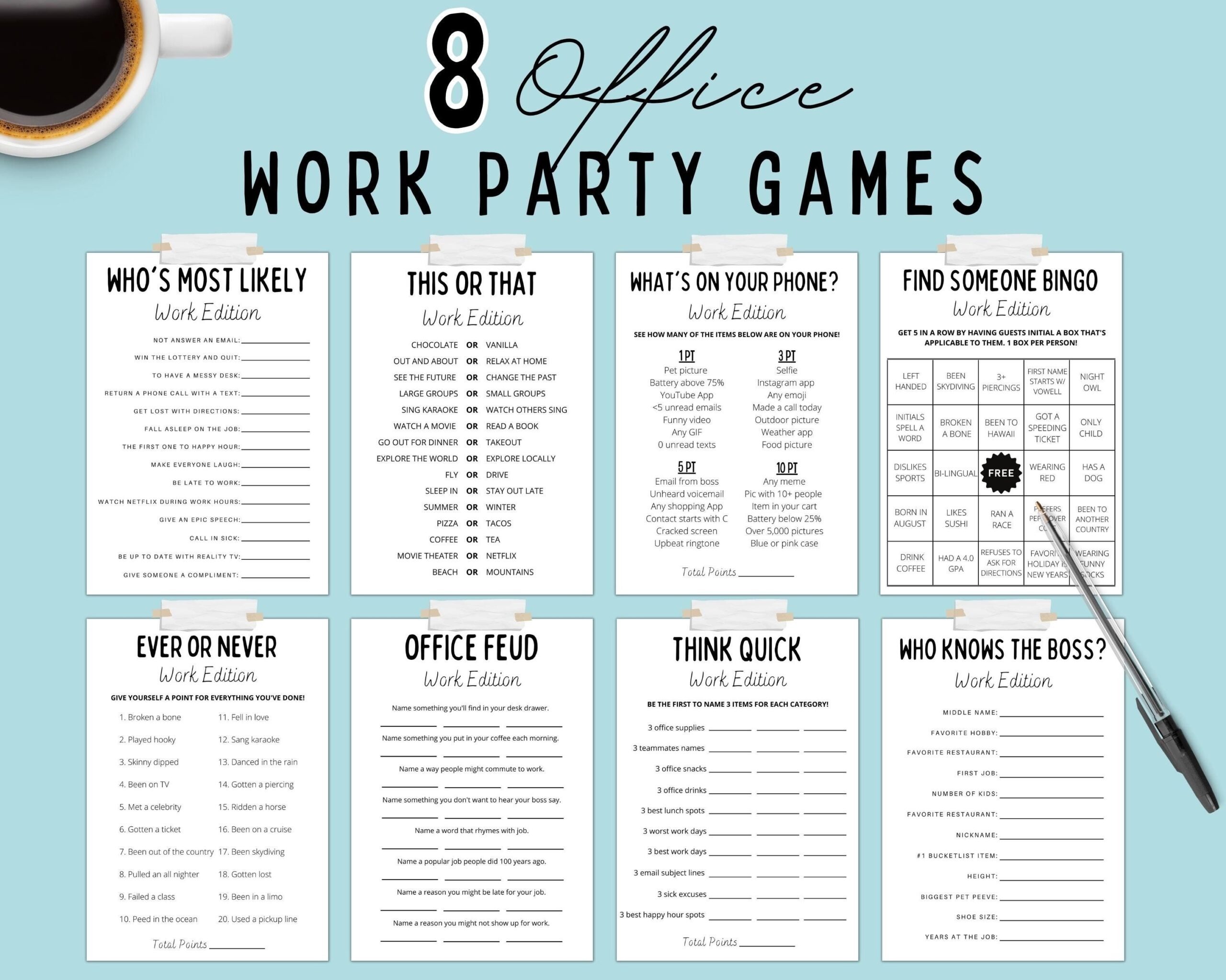 printable games to play at work