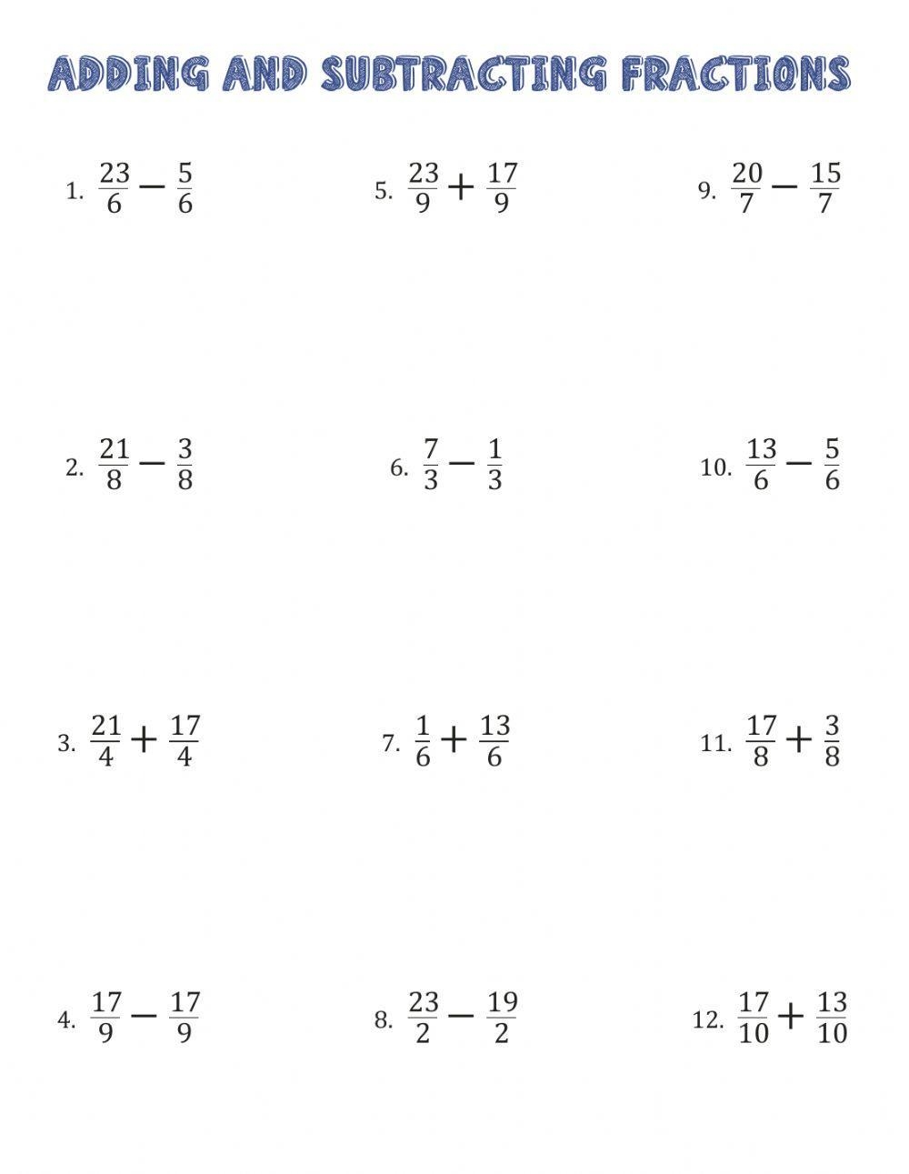 Operations With Fractions A Worksheet 5th Grade PDF Worksheets
