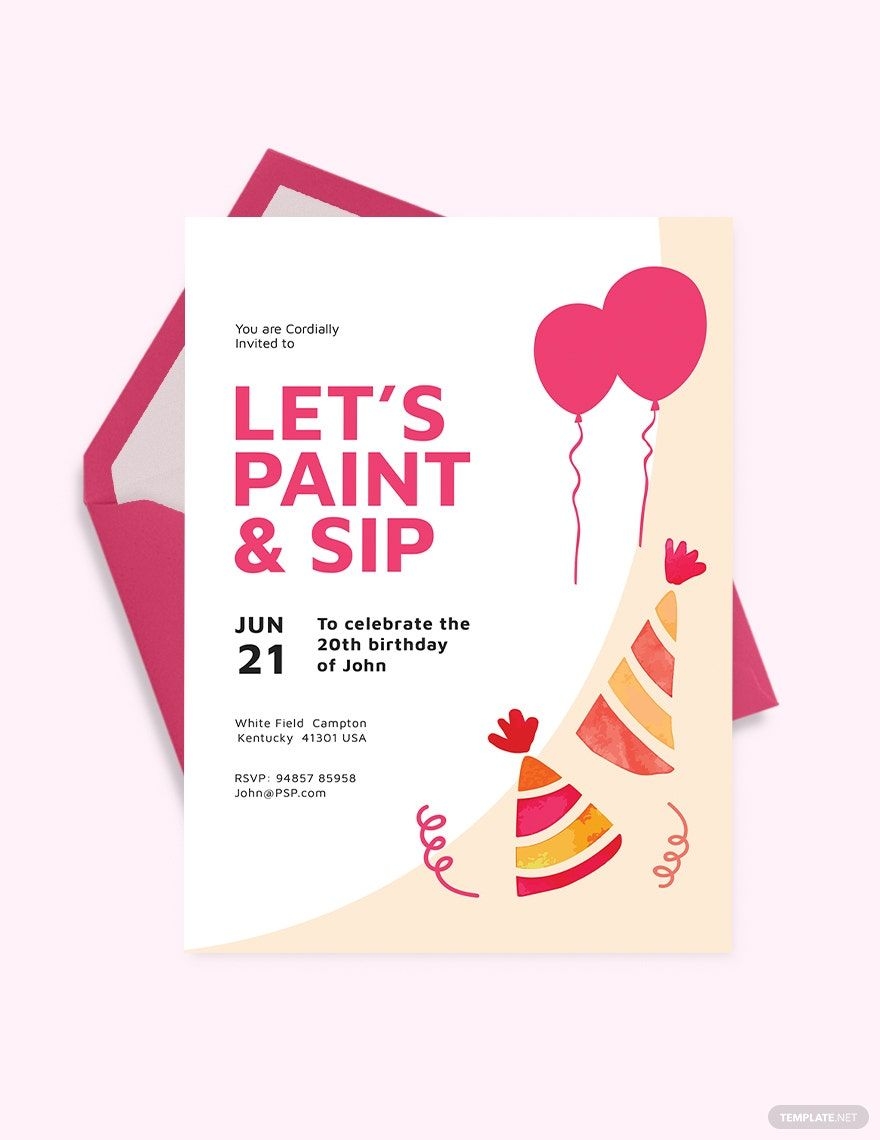 Paint And Sip Party Invitation Template In Publisher PSD Word 