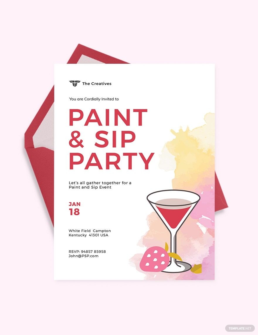 Paint And Sip Party Invitation Template In Publisher PSD Word
