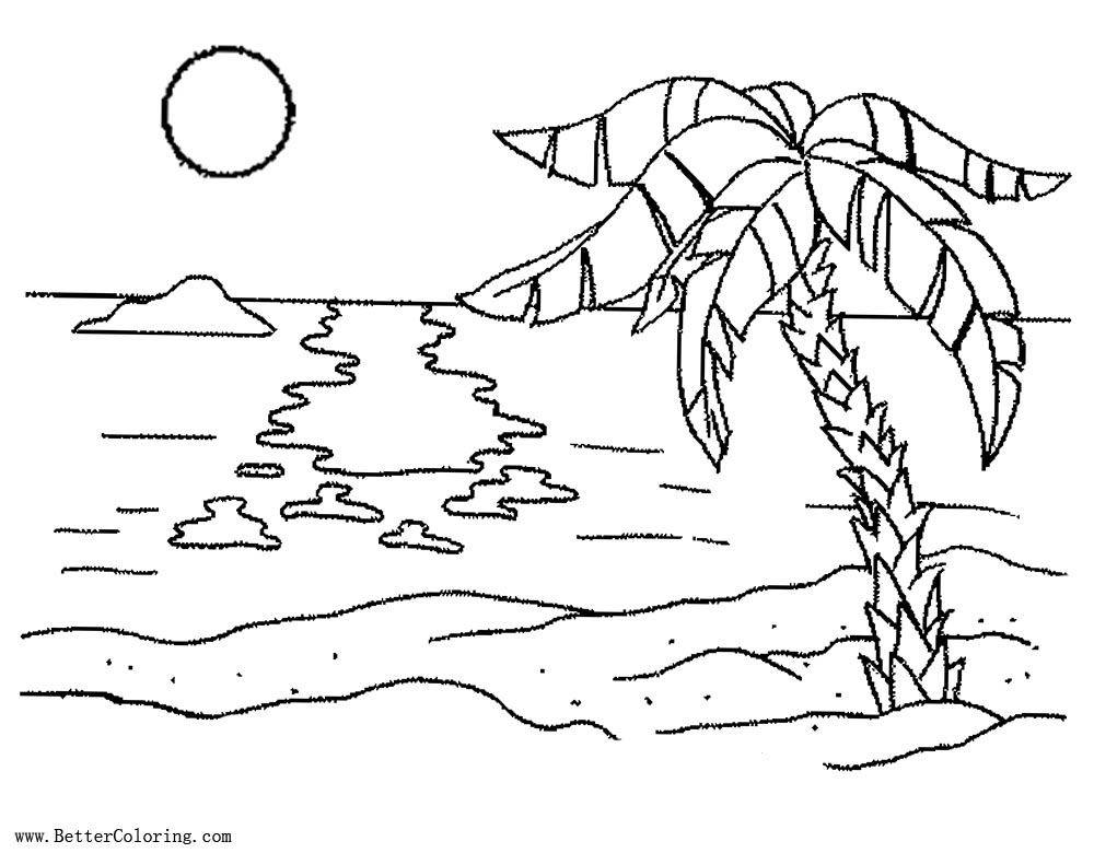 Palm Tree Coloring Pages With Sunset Free Printable Coloring Pages