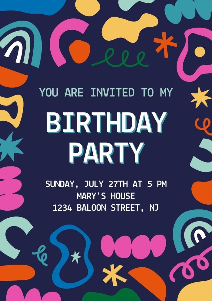 Personalize Online This Abstract Colorful Birthday Party Invitation 