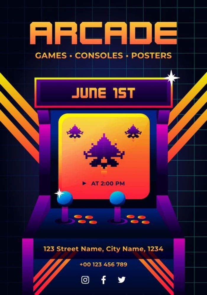 Personalize This Gradient Retro Arcade Game Zone Invitation Layout Online