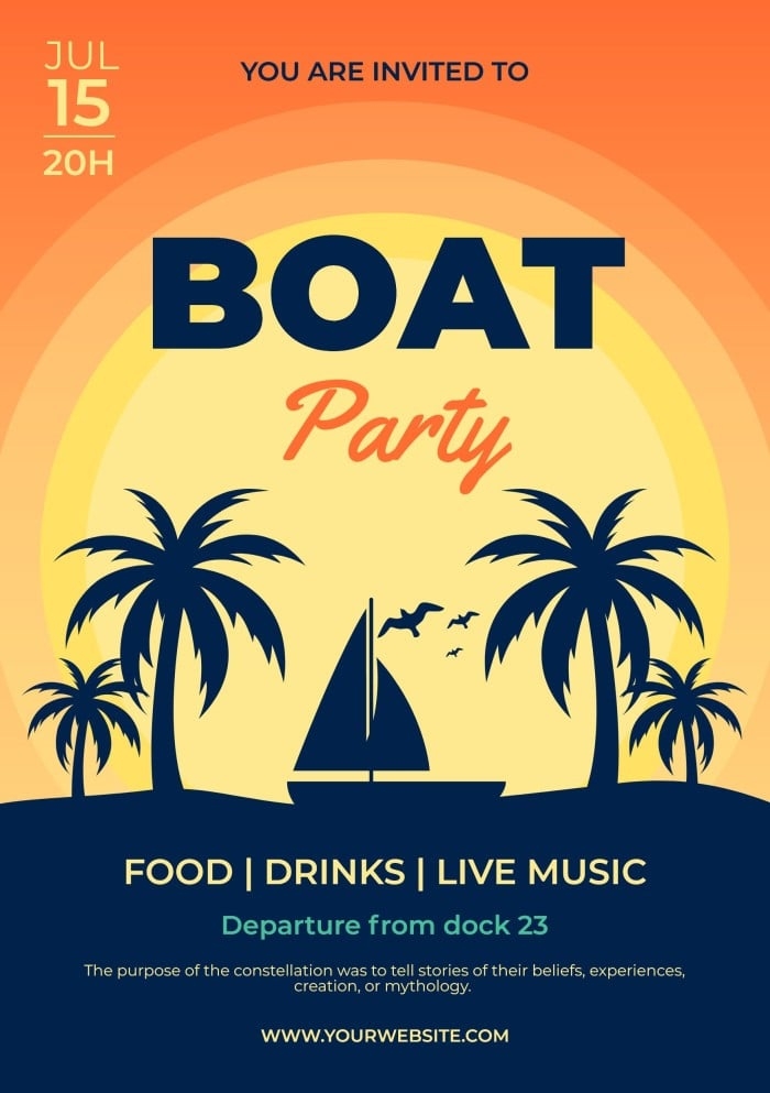 Personalize This Simple Flat Sunset Boat Party Invitation Layout Online