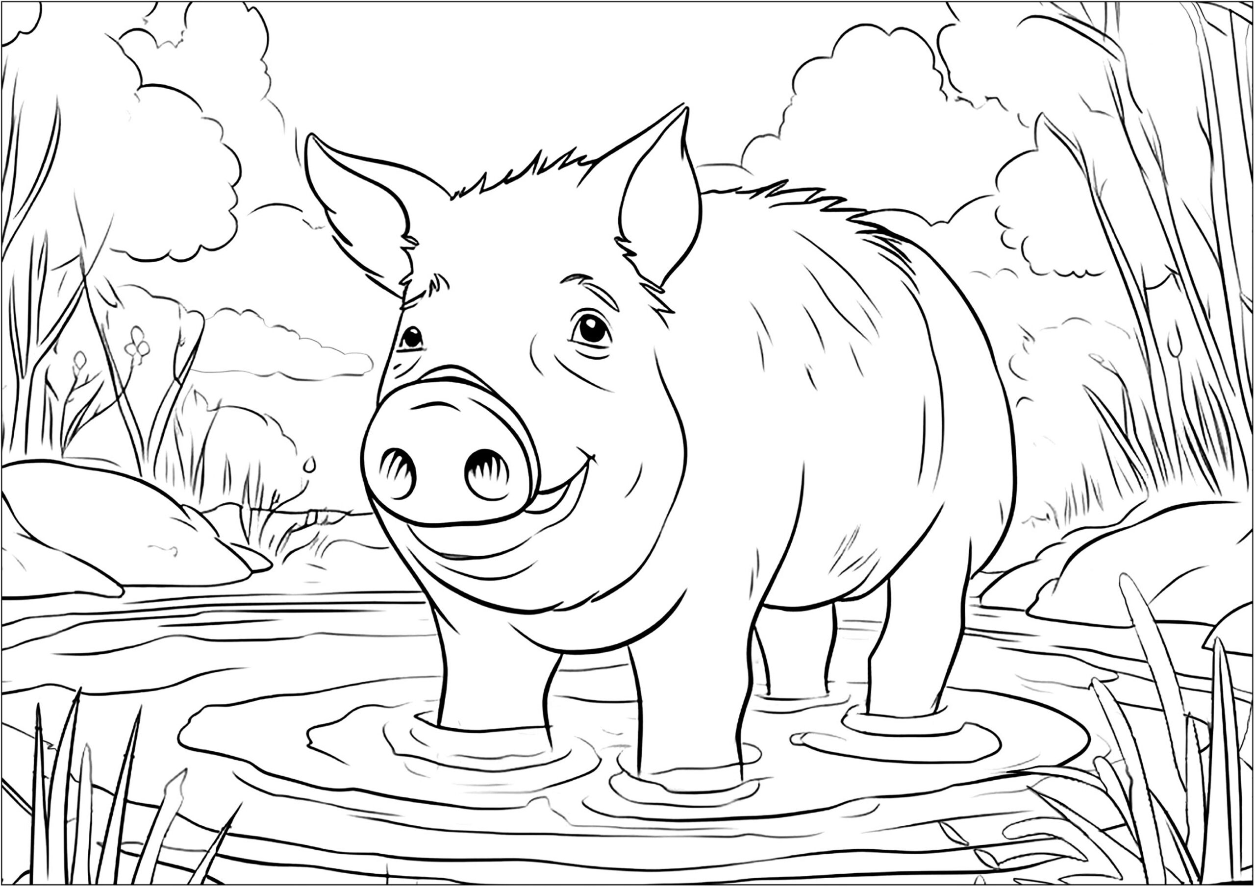 Pig In A Pool Of Mud Pig Coloring Pages For Kids