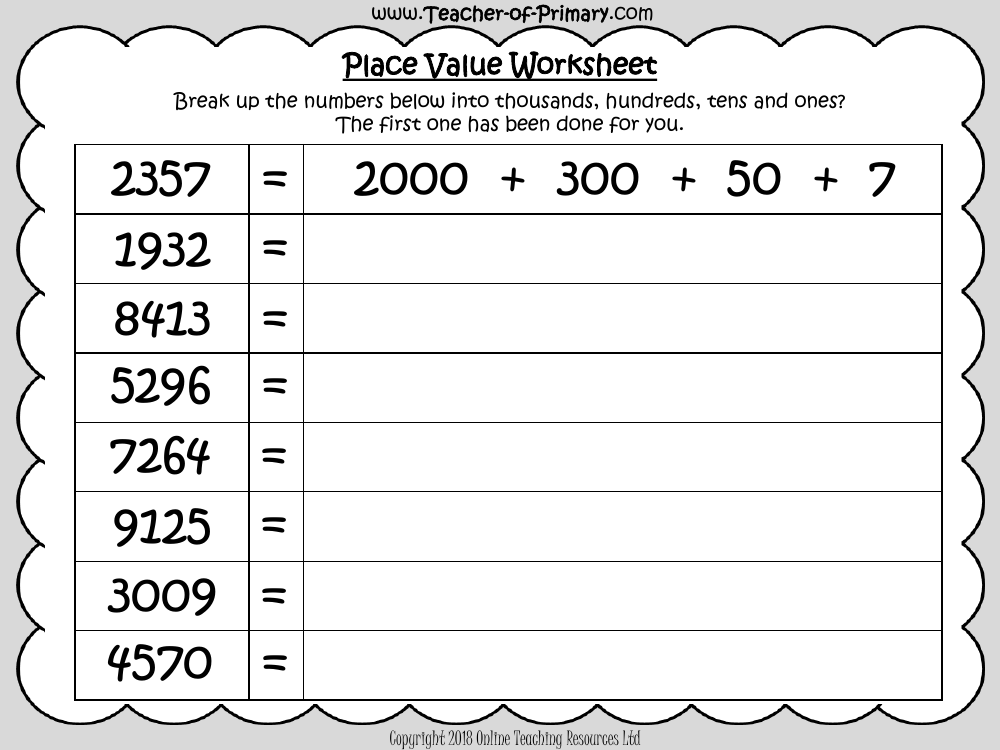 value worksheet