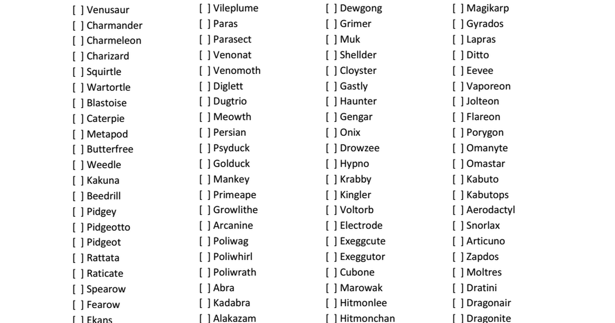Pokemon Card Checklist Printable Calendar Printables