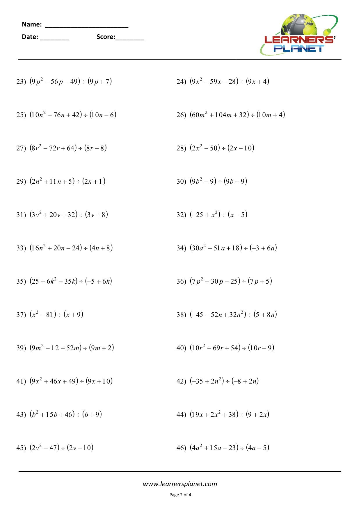 Polynomial Division Worksheets Worksheets Library