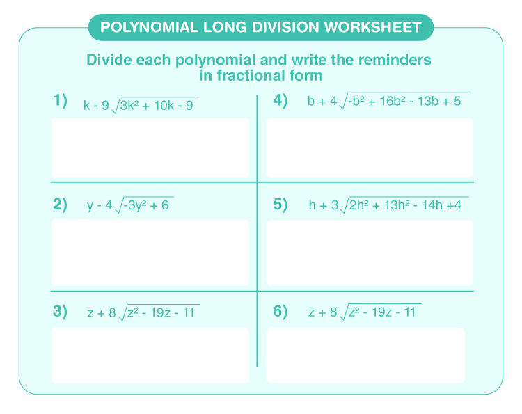 Polynomial Long Division Worksheet Download Free Printables For Kids 