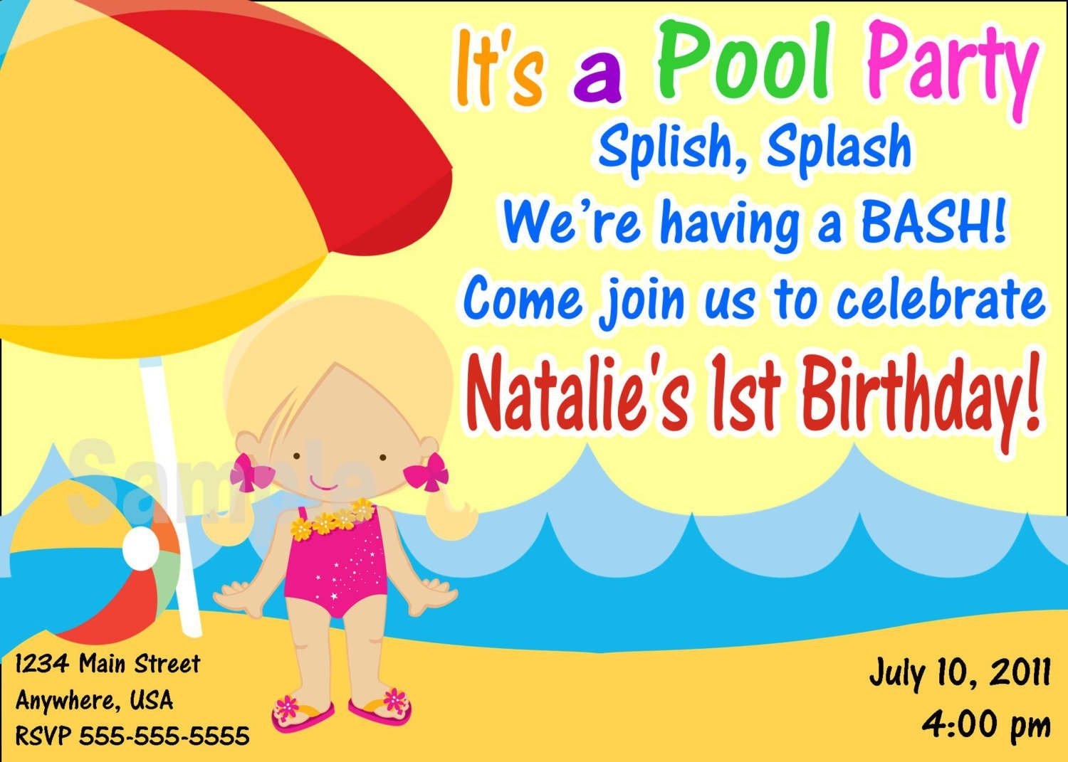 blank pool party invitation template