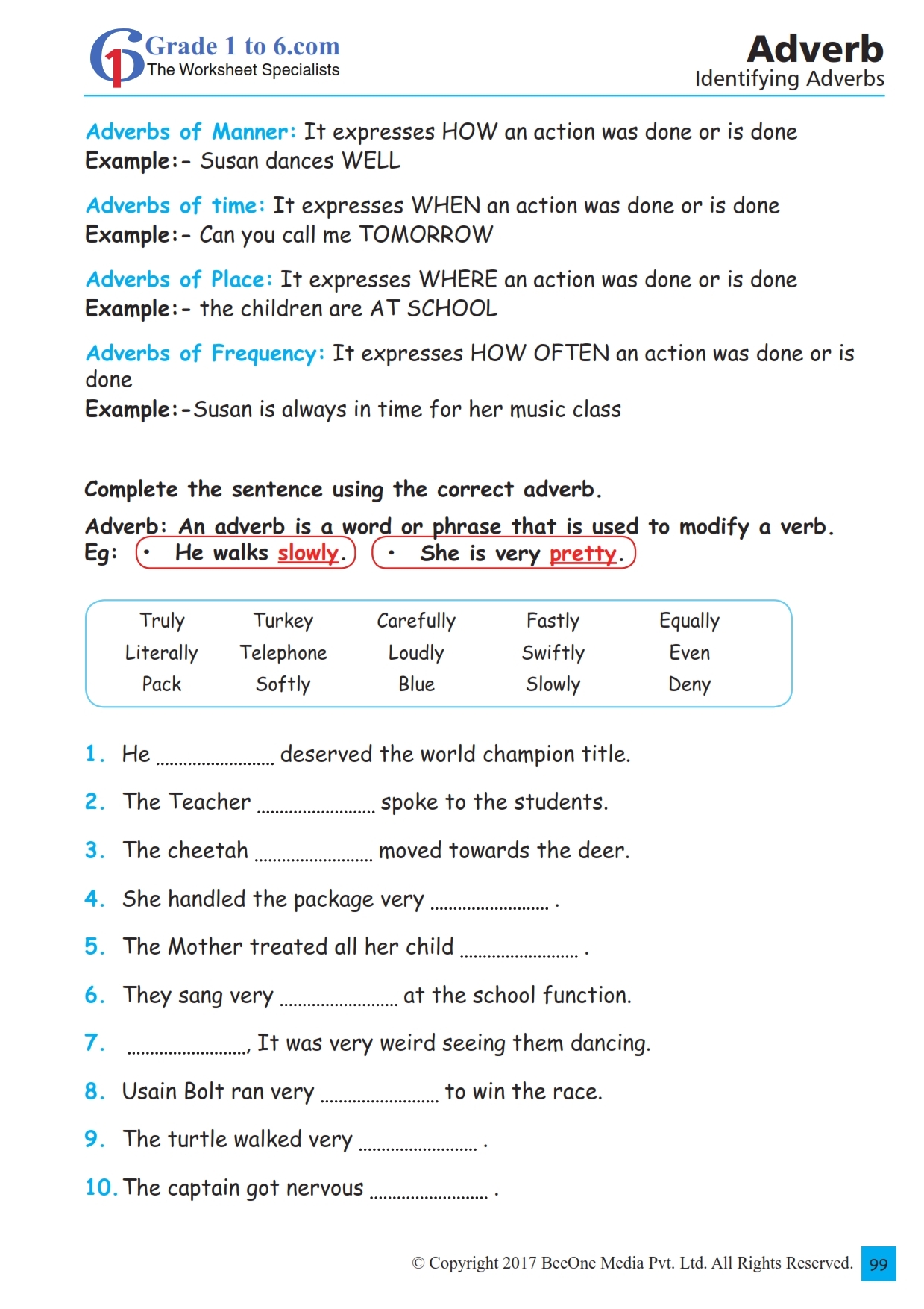 adverb worksheet